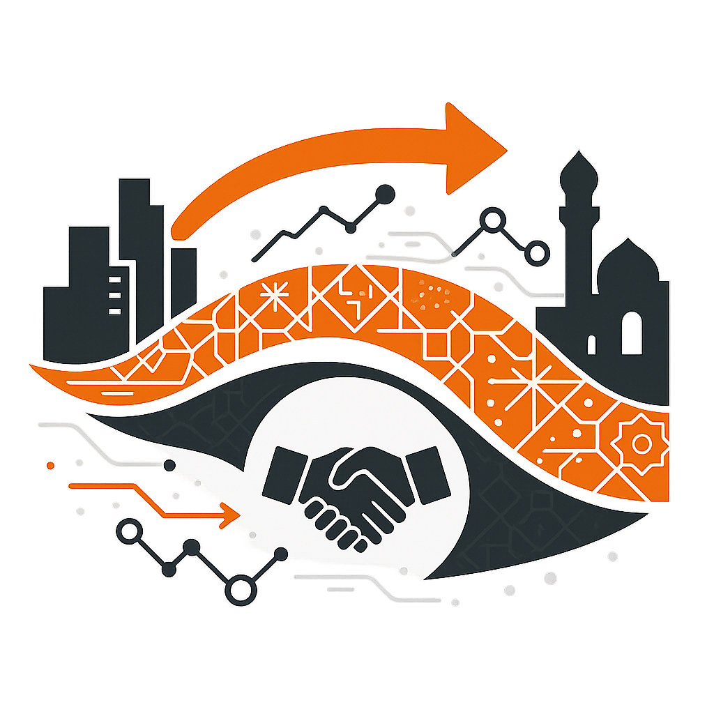 Home High-contrast cultural intelligence bridge illustration connecting international business with Saudi market opportunities